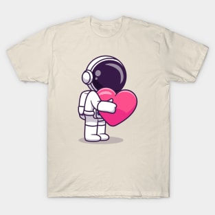 Cute Astronaut Hug Love Heart Cartoon T-Shirt